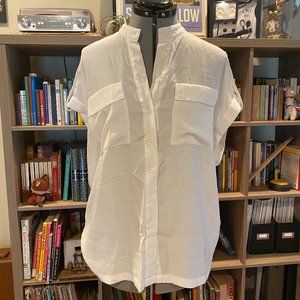 White Button Up Short Sleeve Batwing Top